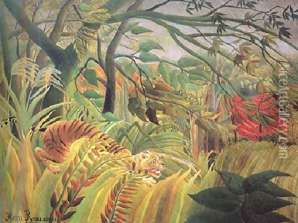 Tiger In A Tropical Storm Surprised Oil Painting - Henri Julien Rousseau