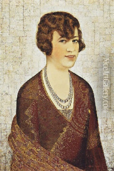 Portrait De Madame Rigaud Oil Painting - Jean Dunand