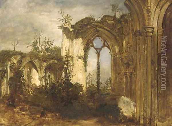 An abbey ruin Oil Painting - David Roberts