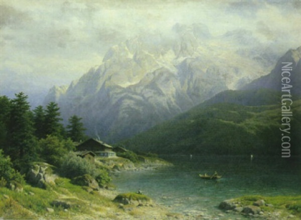 Der Eibsee Mit Der Zugspitze Oil Painting - Joseph Jansen