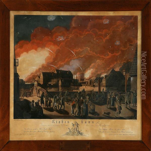 The Bombardment Of Copenhagen 187 Oil Painting - Johann Georg Gaill