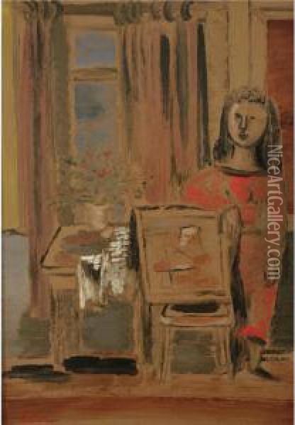 Woman In Interior With Painting Oil Painting - Jankel Adler