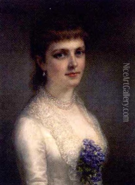 Portrait Of A Lady In A White Dress (emily Astor ?) Oil Painting - Daniel Huntington