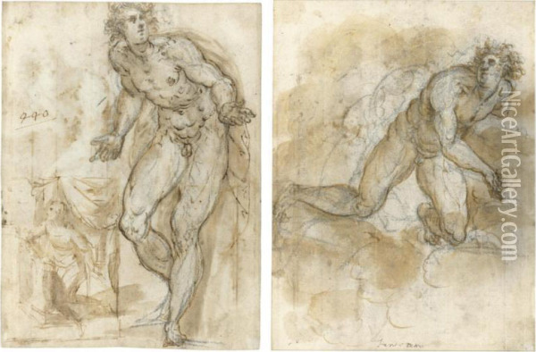Recto: Study Of A Male Nude And A Small Sketch Of The Virgin Annunciate Oil Painting - Francesco Maffei