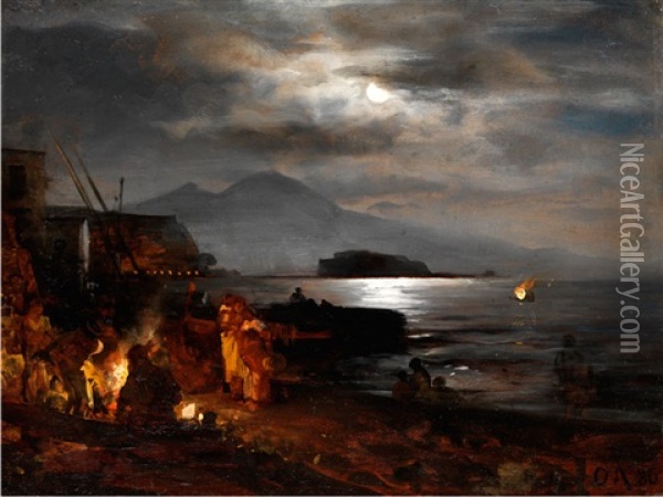 Nachtliche Kuste Bei Neapel Im Mondlicht Oil Painting - Oswald Achenbach