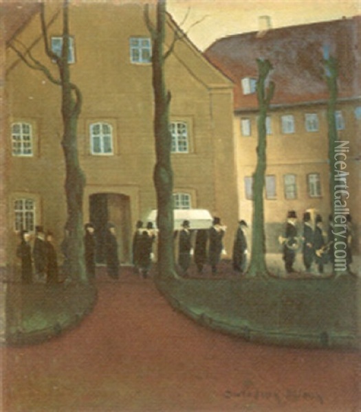 Begravelsesscene Med Hornorkester Oil Painting - Jeppe Madsen Ohlsen