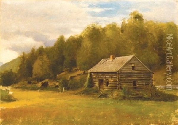 Frontier Log Cabin Oil Painting - Henry A. Ferguson