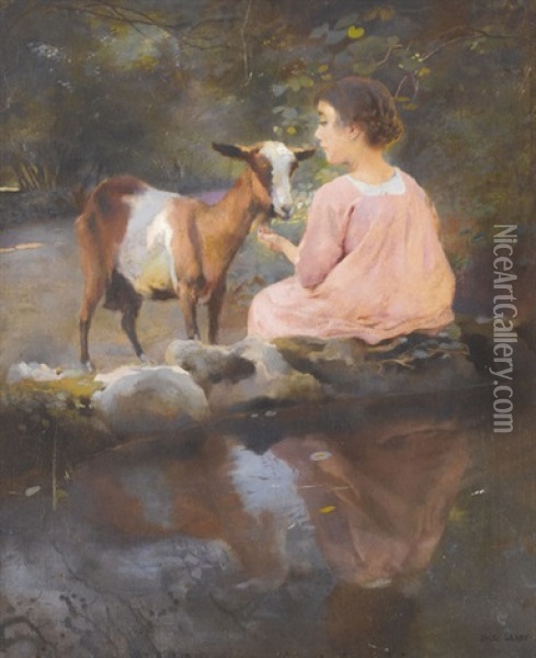 A La Fontaine Oil Painting - Paul Alexandre Alfred Leroy