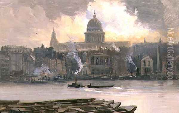 St.Pauls from the River Oil Painting - George Hyde Pownall