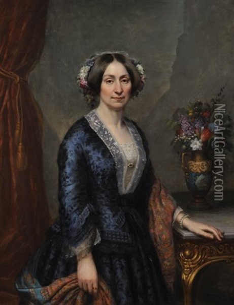 Portrait De S.a.r. Madame La Duchesse D'orleans, A La Couronne De Fleurs Tricolores Oil Painting - Heinrich Pommerencke