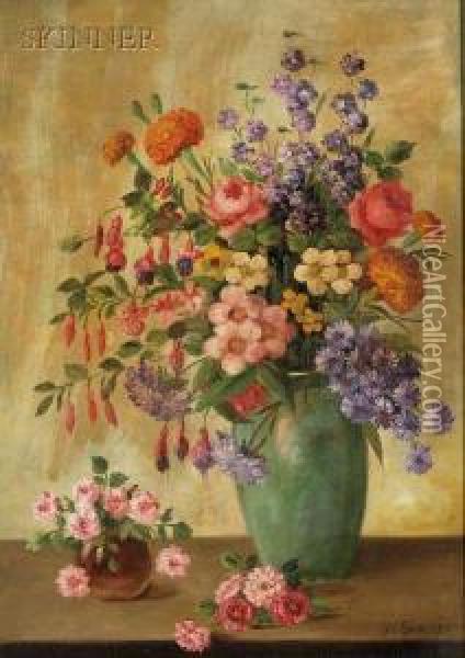 Still Life With Roses Oil Painting - Henry L. Sanger