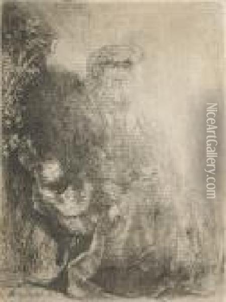 Abraham Caressing Isaac Oil Painting - Rembrandt Van Rijn