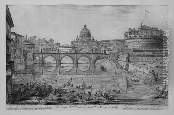 And The Ponte And Castel S. Angelo Oil Painting - Giovanni Battista Piranesi