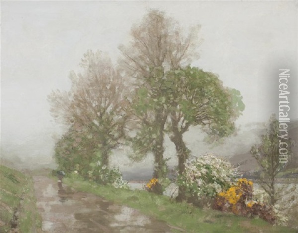 A Path Beside The River Oil Painting - George Houston