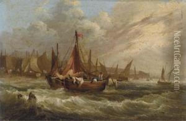 The Fishing Fleet On The Beach At The End Of The Day Oil Painting - Frederick Calvert