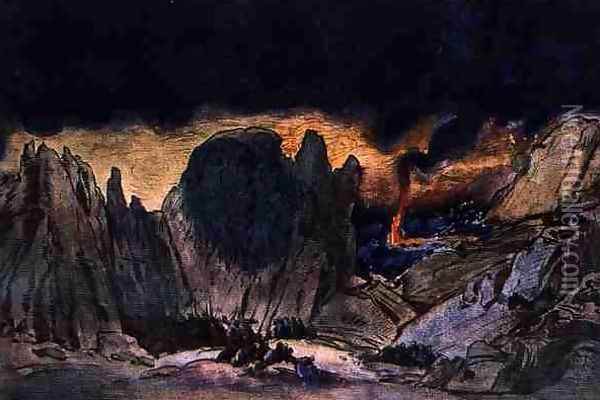 Scenery design from Phedre, 1917 Oil Painting - Leon Samoilovitch Bakst