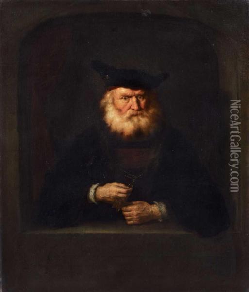 Bartiger Mann Mit Barett, Eine Medaille Vorweisend Oil Painting - Salomon Koninck