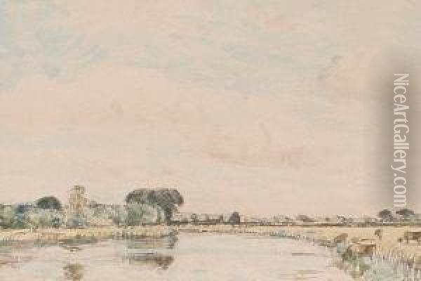 On The Ouse At Huntingdon Oil Painting - David Thomson Muirhead