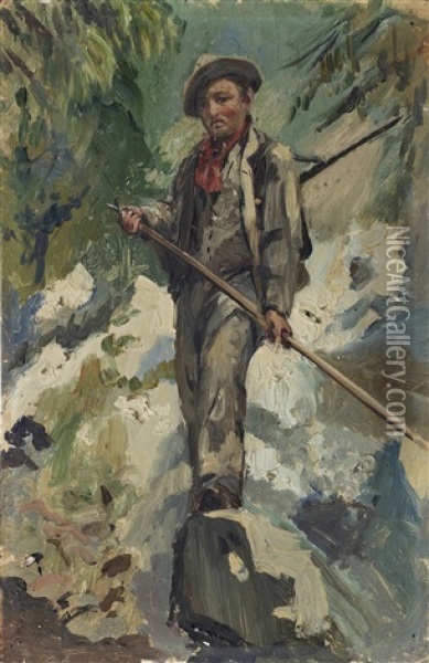 Junger Mann Auf Felsblock Oil Painting - Giovanni Giacometti