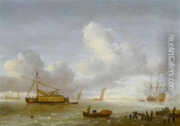 Marine Landscape With Fishermen In The Foreground Oil Painting - Hieronymous Van Diest