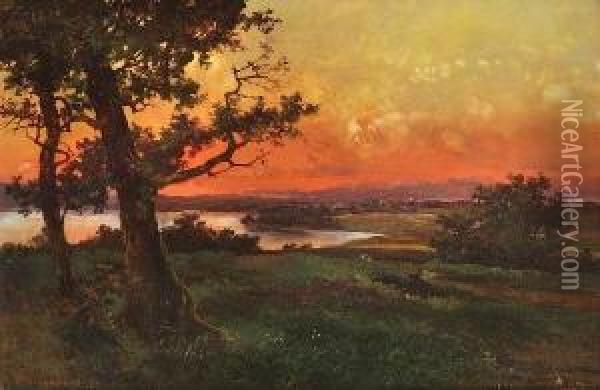 Abendstimmung Am See. Oil Painting - Theodor Otto Michael Guggenberger