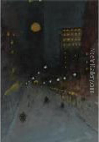 Twilight In The City Oil Painting - Frederick R. Wagner