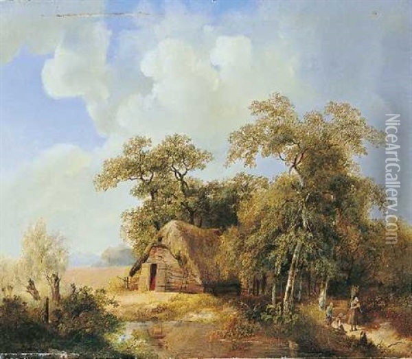 Landschaft Mit Einer Scheune An Einem Teich Oil Painting - Willem Bodemann