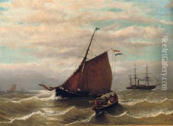 Rowing Back The Launch Oil Painting - Johan Hendrik Meyer