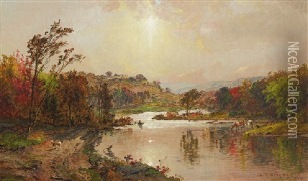An October Morning Oil Painting - Jasper Francis Cropsey
