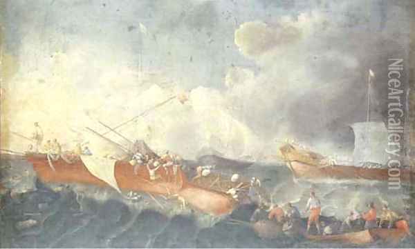 A naval battle Oil Painting - Cornelis de Wael