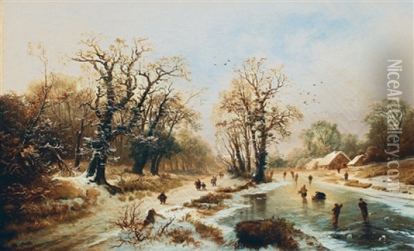 Winterliche Fluslandschaft Oil Painting - Julius Bayer