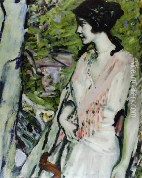 Bildnis Einer Jungen Eleganten Im Freien Oil Painting - Albert von Keller