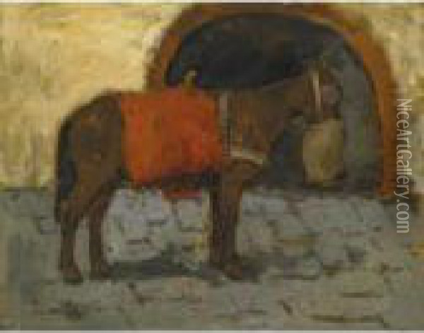 Cavallo Con La Gualdrappa Oil Painting - Giovanni Bartolena