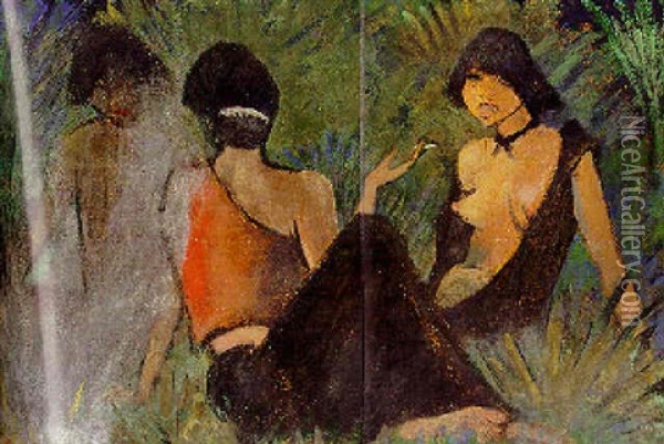 Zigeunerinnen Am Lagerfeuer Oil Painting - Otto Mueller