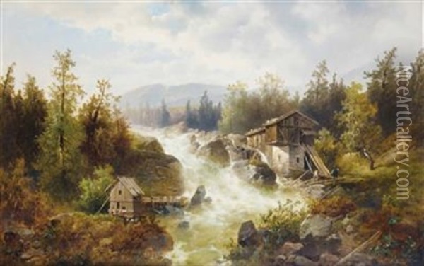 Brettermuhle In Der Krumau Oil Painting - Josef Thoma the Younger