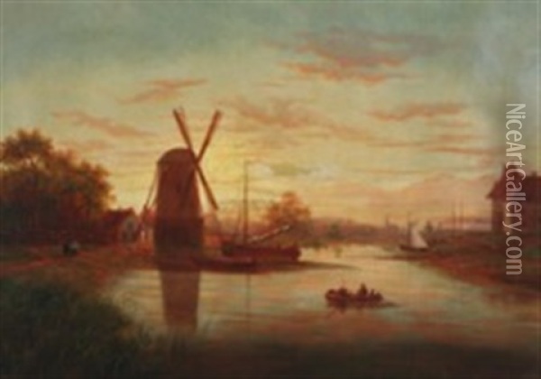 River Scape With A Mill Oil Painting - Karl Adloff