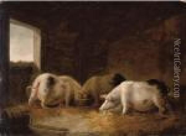 Pigs Feeding Oil Painting - George Morland
