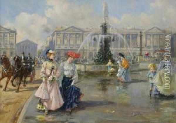 La Place De La Concorde Oil Painting - Joaquin Pallares Allustante