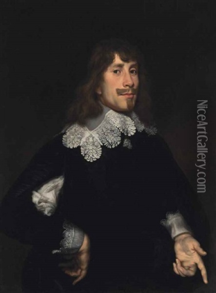Portrait Of A Gentleman, Bust-length, In A Black Doublet Oil Painting - Joachim von Sandrart the Elder