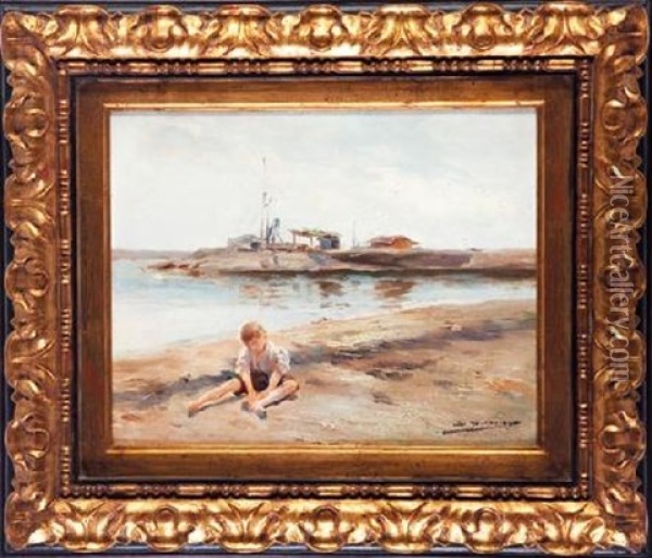 Nino En La Playa Oil Painting - Luis Graner y Arrufi