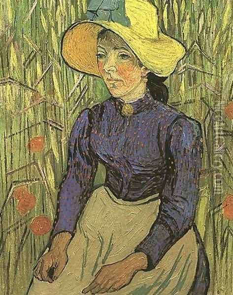 The Young Peasant Woman With Straw Hat Sitting In Oil Painting - Vincent Van Gogh