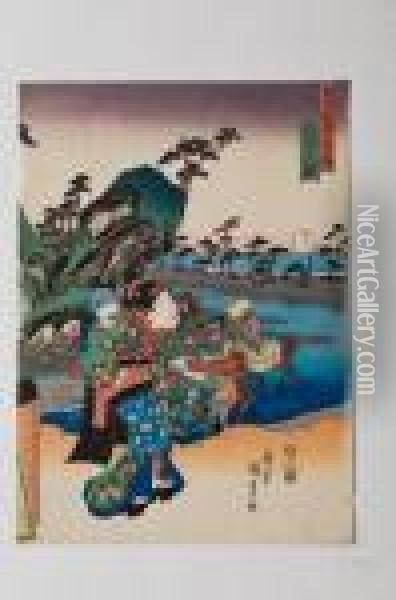 Ein Farbholzschnitt Aus Der Tokaidoserie Oil Painting - Kunisada