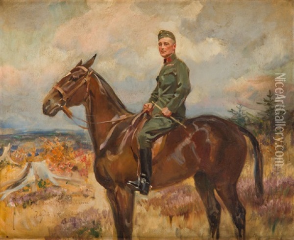 Portrait Of Feliks Stojowski On Horseback Oil Painting - Woiciech (Aldabert) Ritter von Kossak