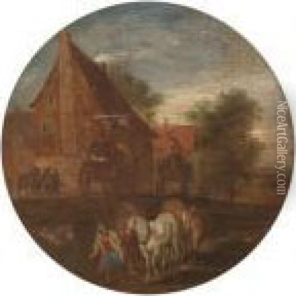 Charette Et Paysans Dans Une Cour De Ferme Oil Painting - Jan The Elder Brueghel