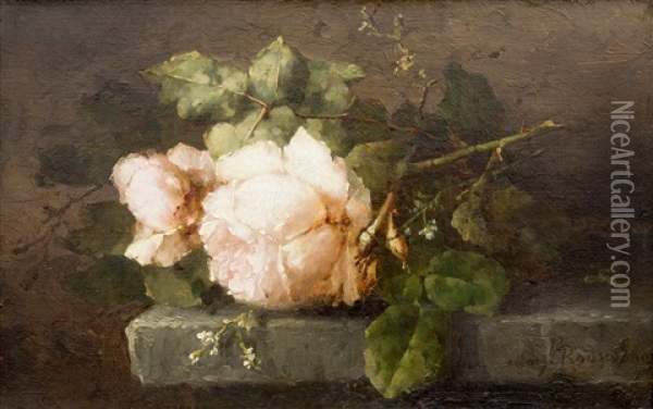 Still Life Of Pink Roses On A Stone Ledge Oil Painting - Margaretha Roosenboom