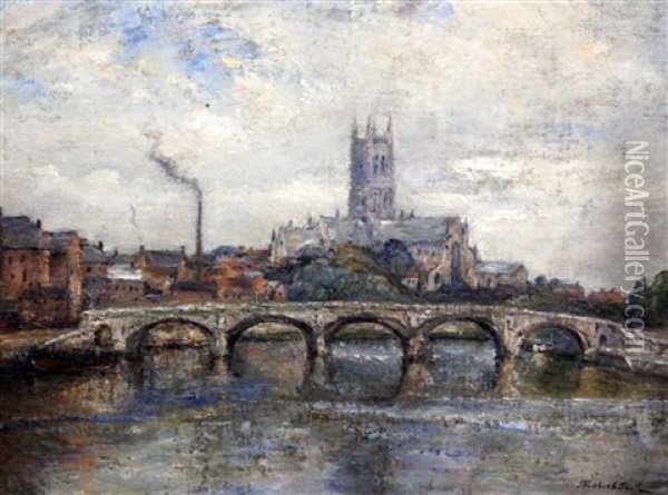 Worcester Cathedral And Bridge Oil Painting - James Herbert Snell