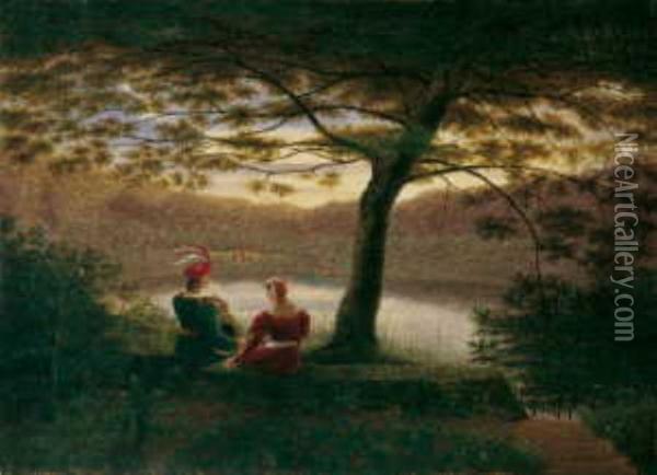 Troubadour Und Seine Dame An Einem See Oil Painting - Wilhelm Brucke