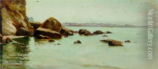 A Rocky Neapolitan Cove Oil Painting - Alceste Campriani