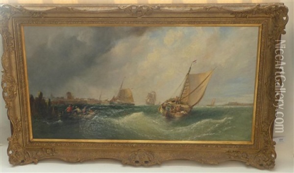 Fishing Boats In A Gale Off The Dutch Coast Oil Painting - William Callcott Knell