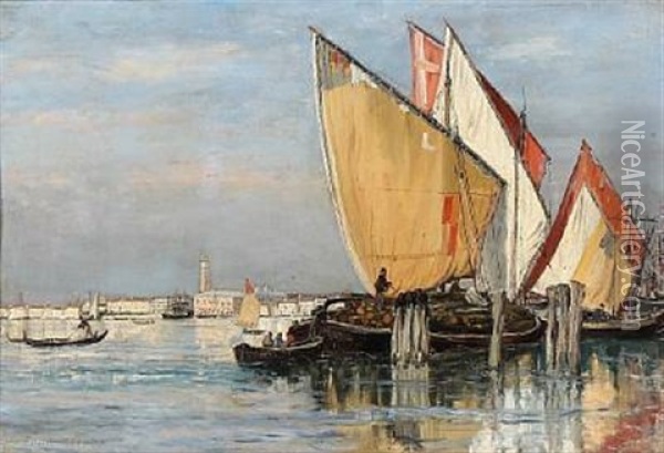Harbour View From Venice Oil Painting - Emile Louis Vernier